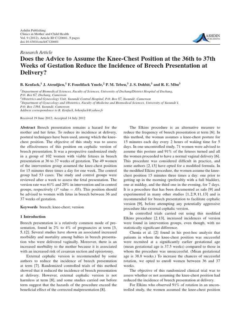 Knee Chest Position To Reduce The Incidence of Breech Presentation