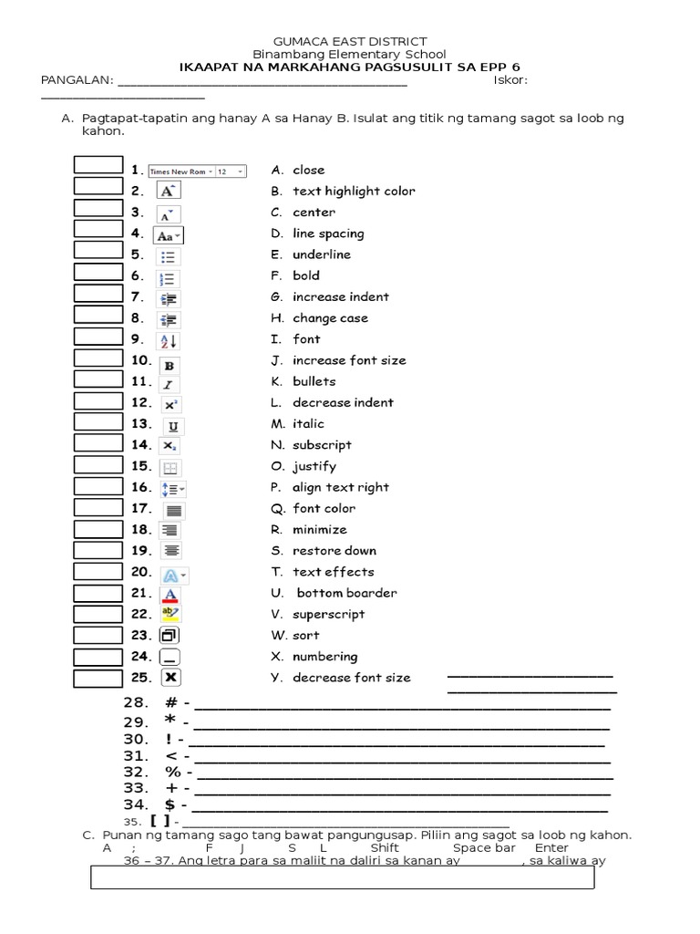 4th Periodical Test EPP 6 | PDF