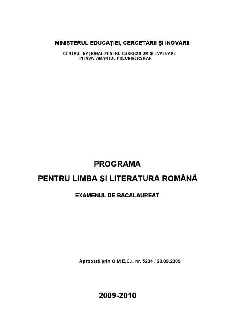 01 Progr Bac 2010 A Limba Romana | PDF