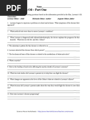 11 Lorenzo S Oil Worksheet Medical Specialties Diseases And Disorders