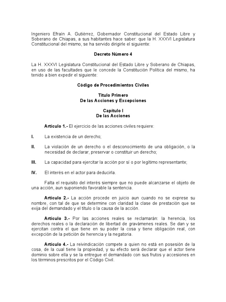 Código de Procedimientos Civiles Chiapas, México (Vigente
