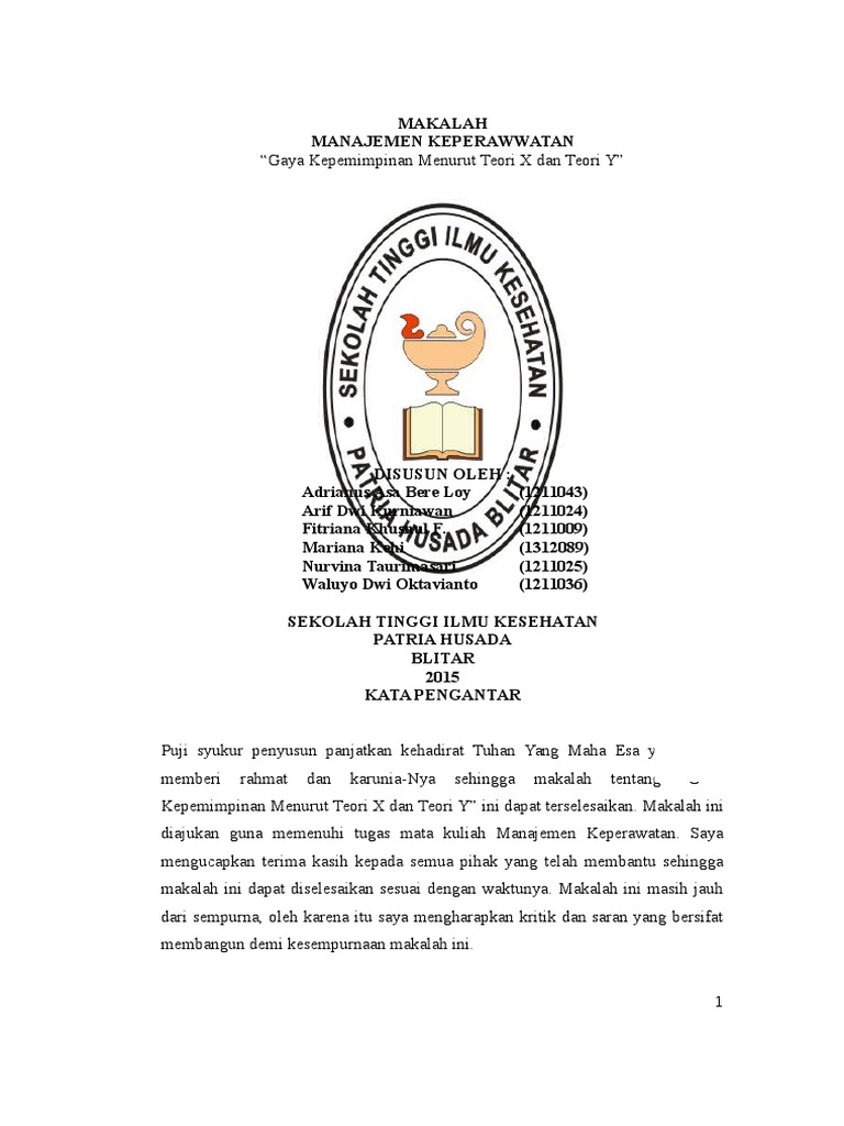 Makalah Gaya Kepemimpinan Menurut Teori X Dan Y Docx