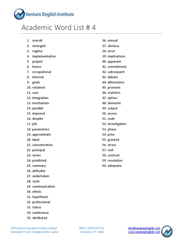 Academic word list 4