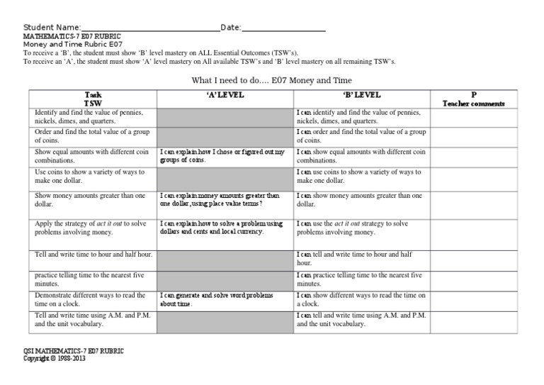 Math-7 E07 Rubric | PDF