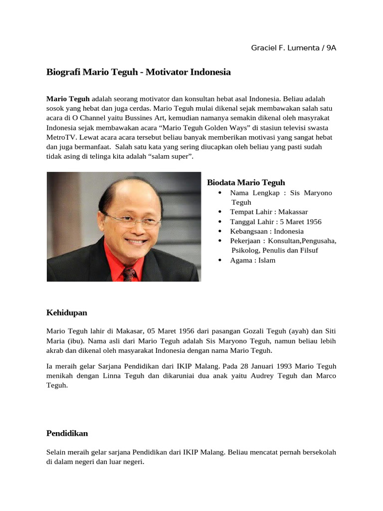 Biografi Mario Teguh