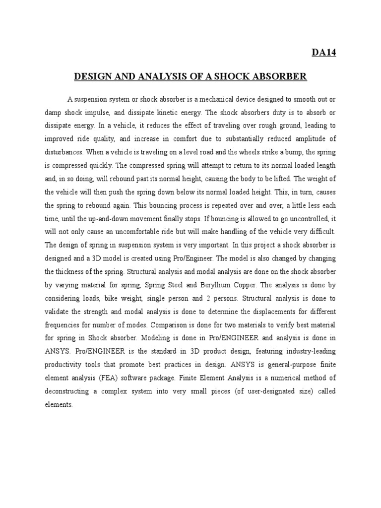 Shock Absorber Design & Analysis | PDF | Mechanical Engineering ...