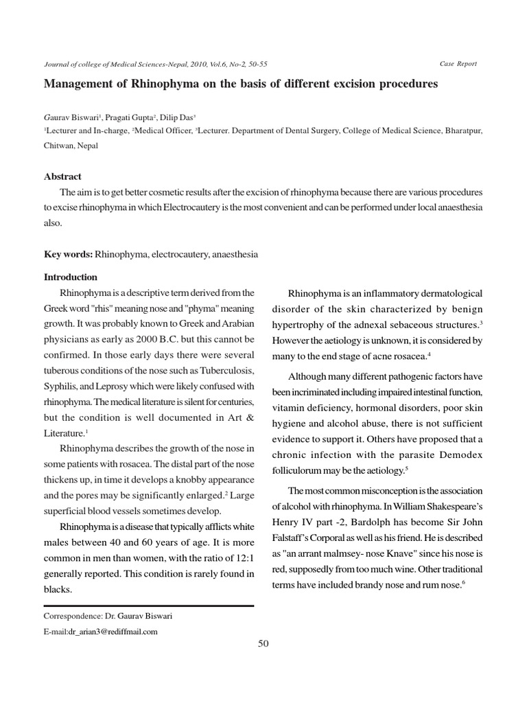 Management of Rhinophyma On The Basis of Different Excision Procedures ...