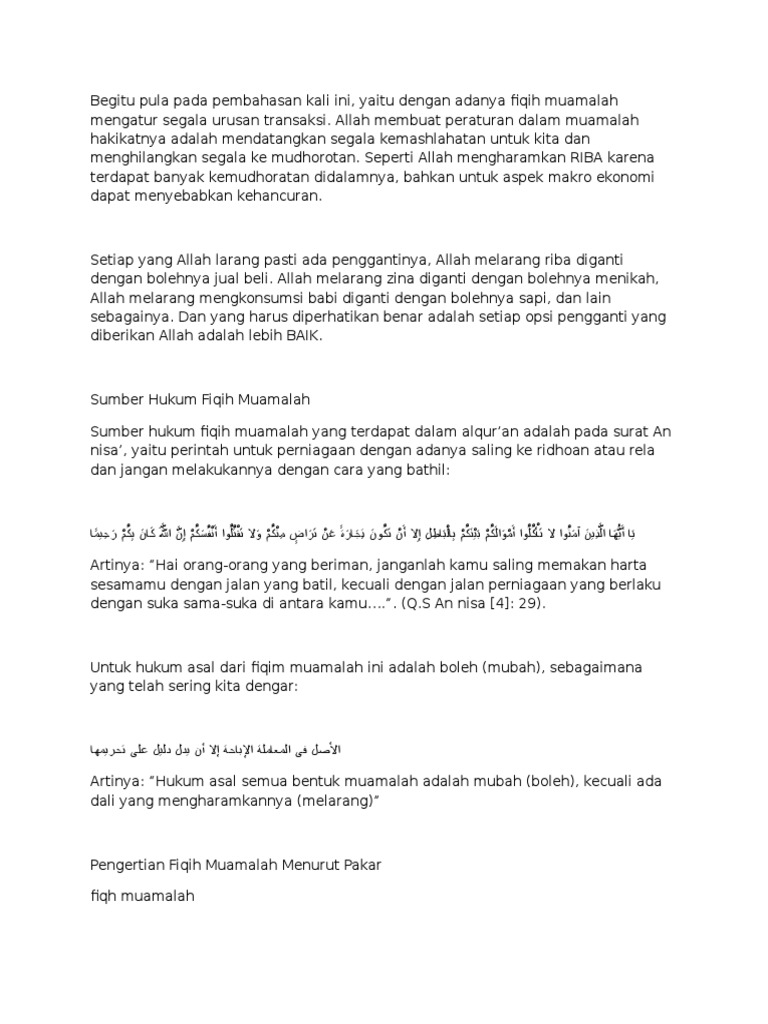 Pengertian Fiqih Muamalah Dalam Arti Sempit