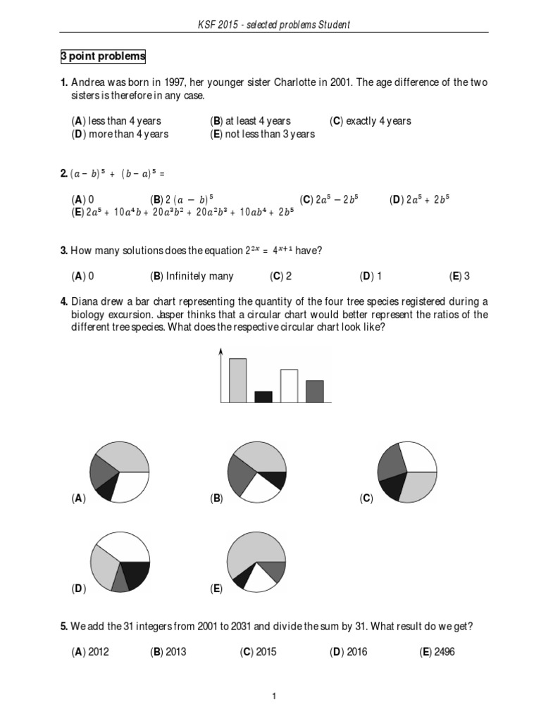 KSF 2015 Math Competition Problems | PDF | Rectangle | Circle