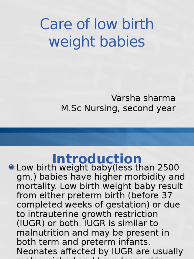 Care and Management of Low Birth Weight Babies | PDF | Low Birth Weight ...