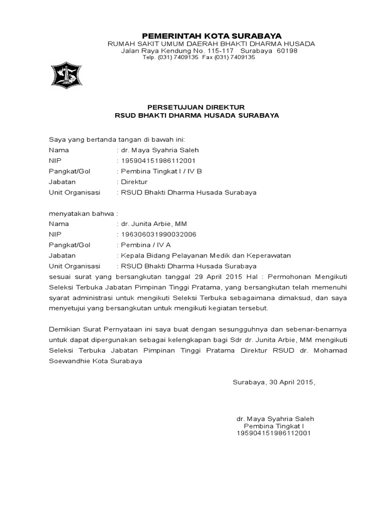 15+ Surat Izin Atasan Langsung Doc  Contoh Surat Ide