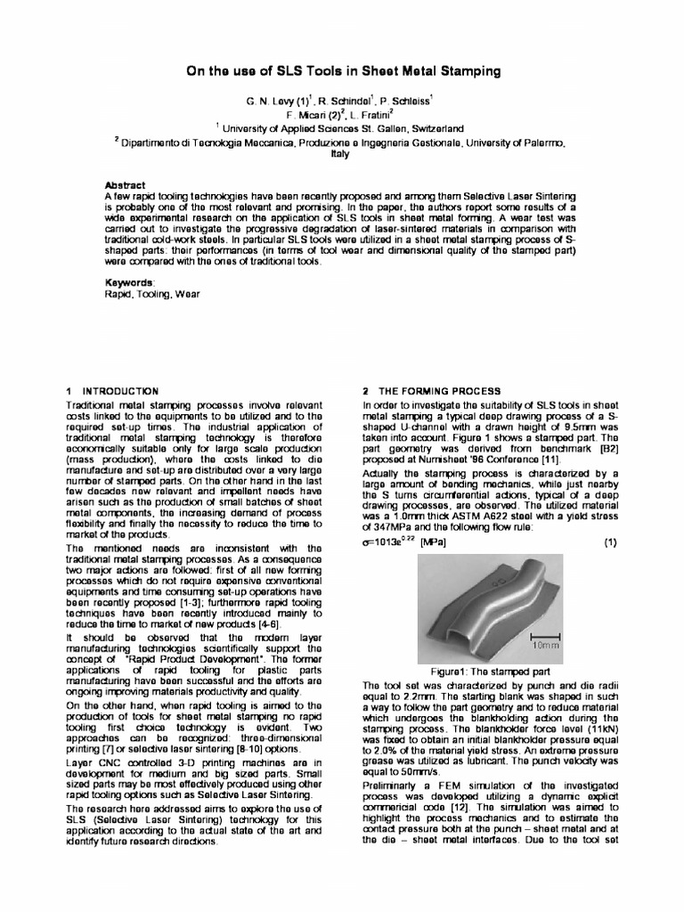 SLS Tools in Sheet Metal Stamping | PDF | Sheet Metal | Sintering