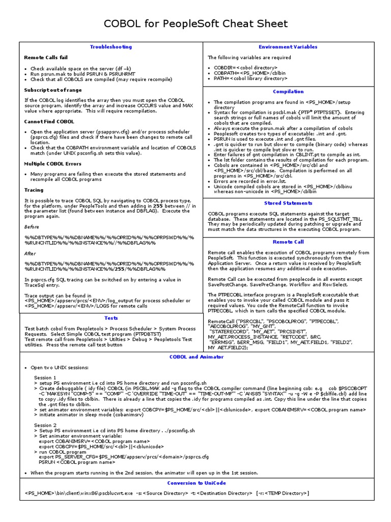 COBOL Cheat Sheet for PeopleSoft | PDF | Computers
