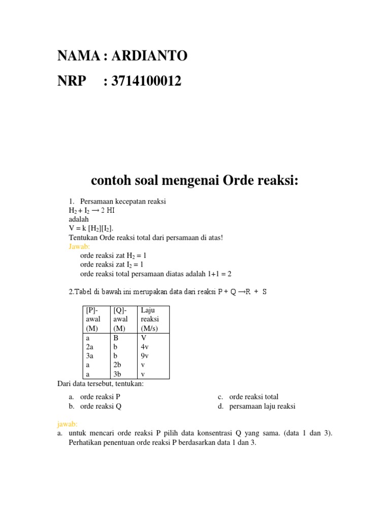 Contoh Soal Laju Reaksi Dan Orde Reaksi - Contoh Soal Terbaru