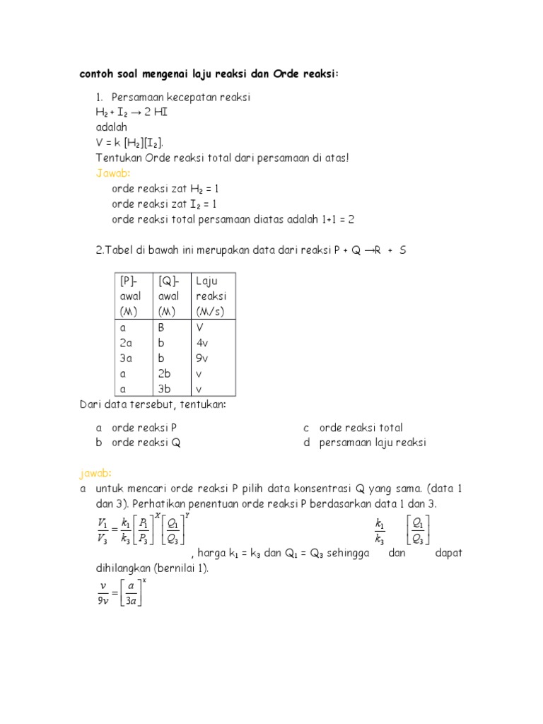 Contoh Soal Mengenai Laju Reaksi Dan Orde Reaksi