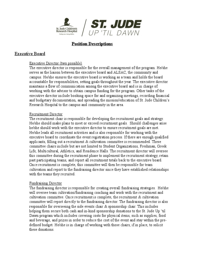Position Descriptions PDF Fundraising Board Of Directors