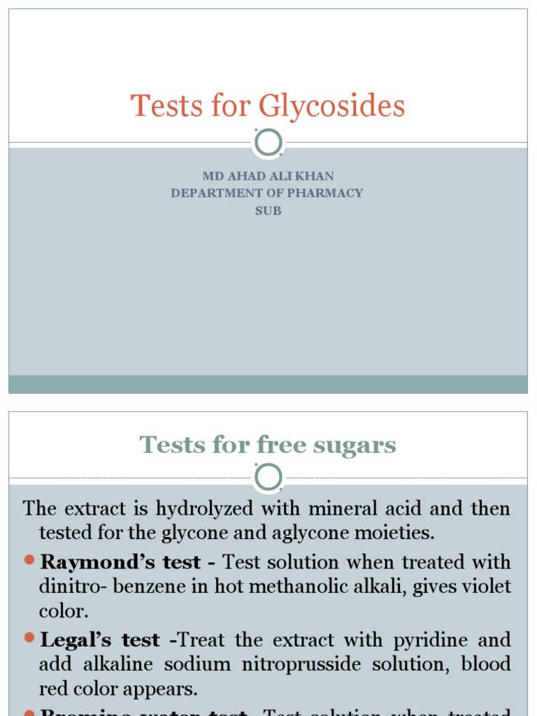 Pharmacognosy II l6 Test For Glycosides PDF Acid Molecules