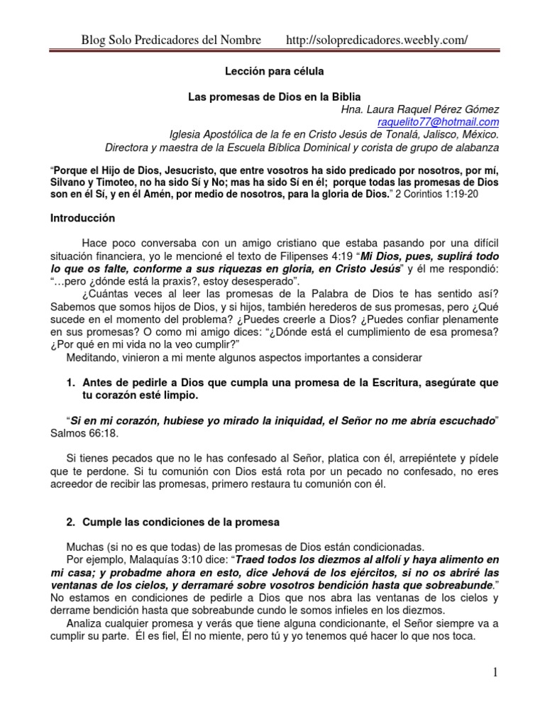 Las Promesas de Dios en La Biblia | PDF | Biblia | Dios