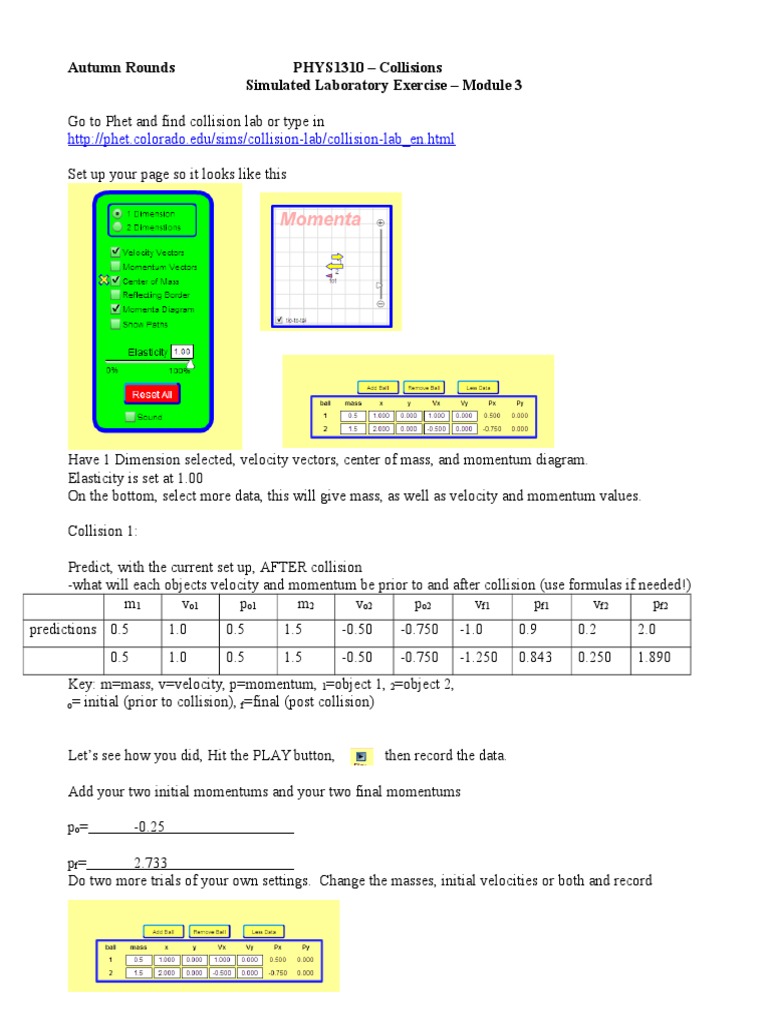 Phet Simulation Collision Lab Answer Key