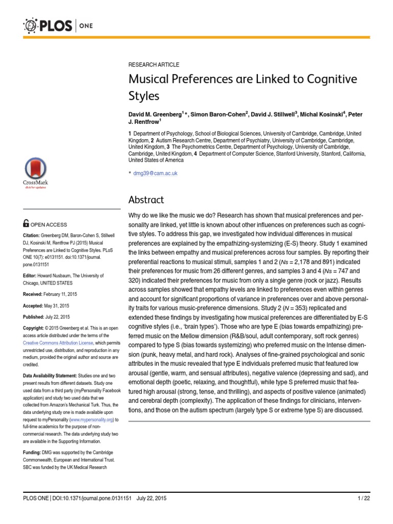1 Musical Preferences Are Linked To Cognitive Styles | PDF | Empathy ...
