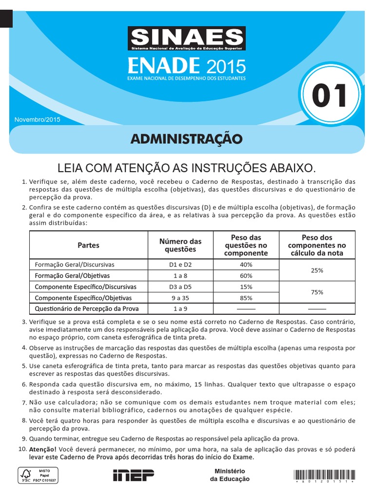 Prova Enade 01 - Administracao | PDF | Comunicação | Gestão de recursos ...