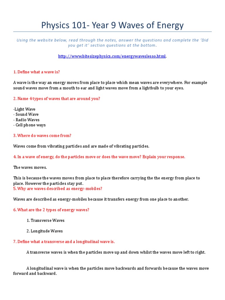 Year 9 Waves and Energy Overview | PDF | Wavelength | Waves