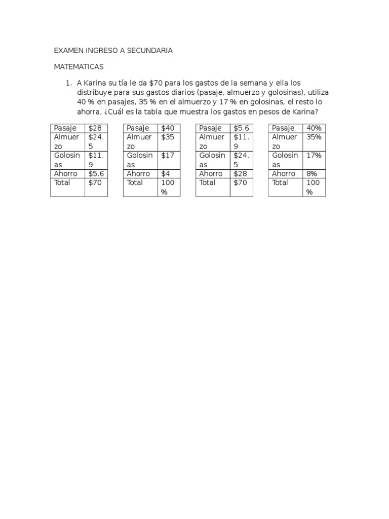 Ejercicios Examen Ingreso A Secundaria | PDF | Ocio | Deportes