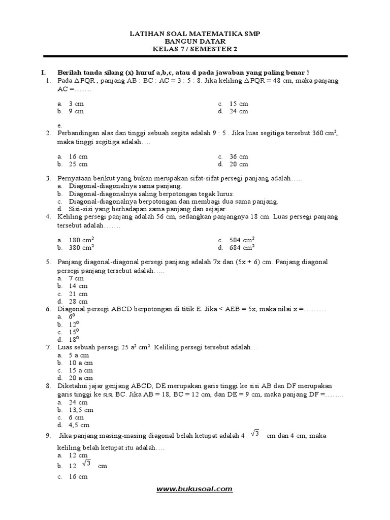 9 Latihan Soal Matematika Bangun Datar Smp