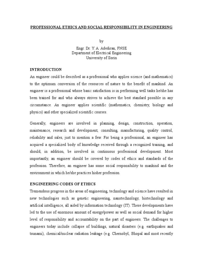Engineering Ethics and Social Responsibility | PDF | Engineer | Engineering