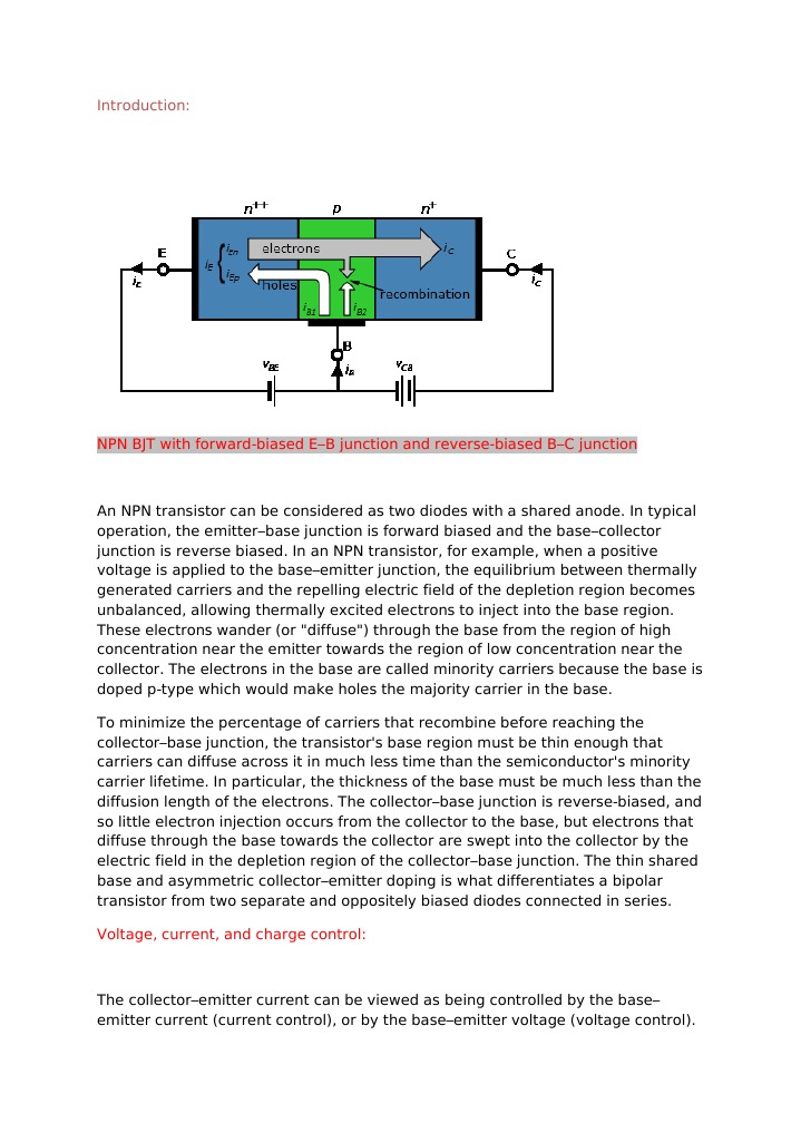 NPN BJT With ForwardBiased EB Junction and ReverseBiased BC