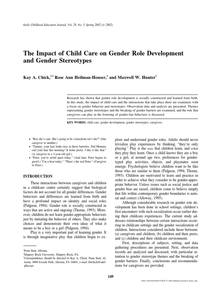 Child Care's Role in Gender Development | PDF | Gender Role | Socialization