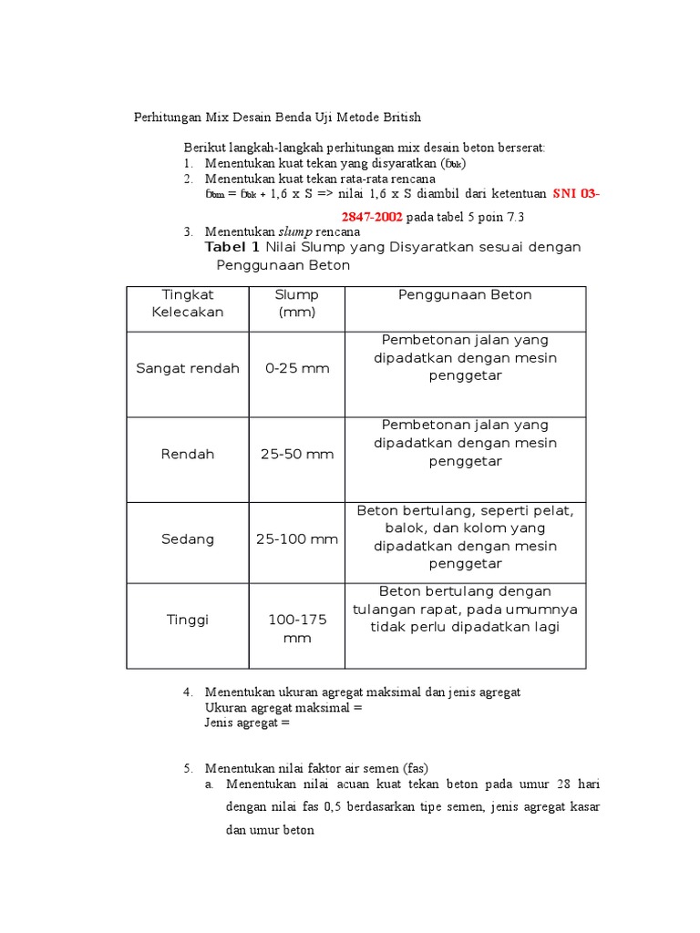 Mix Desain Beton Metode British | PDF