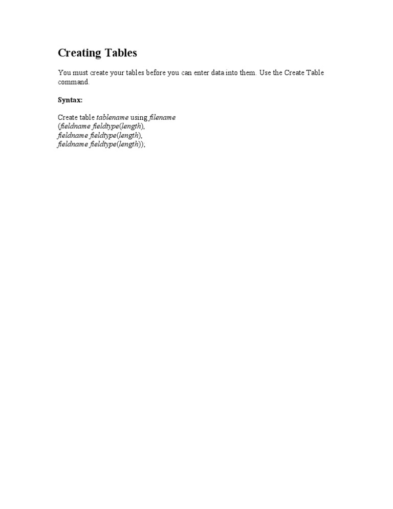How to Create Tables in SQL | PDF
