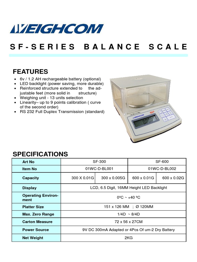 Sf-Series Balance Scale: Features | PDF | Technology & Engineering