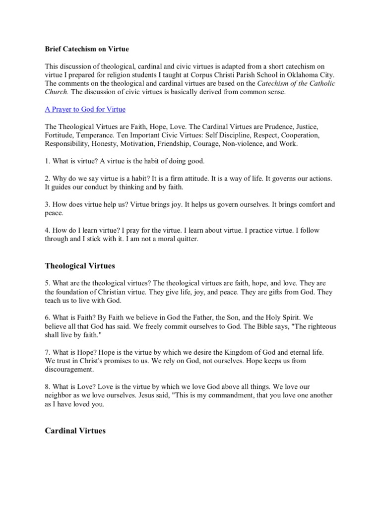 Brief Catechism On Virtue PDF Prudence Courage