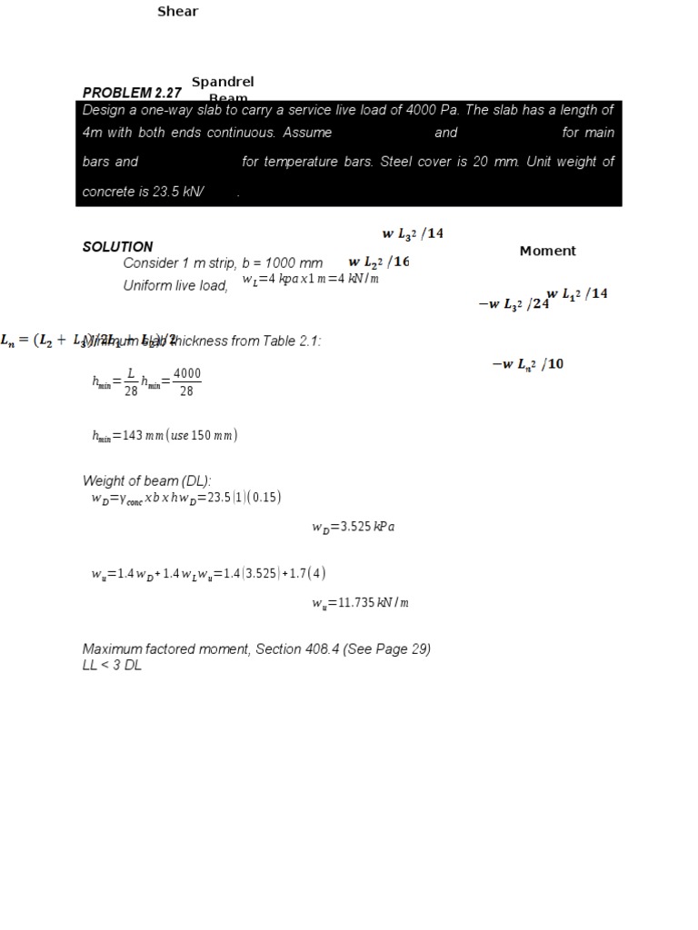 One-Way Slab Design Example | PDF