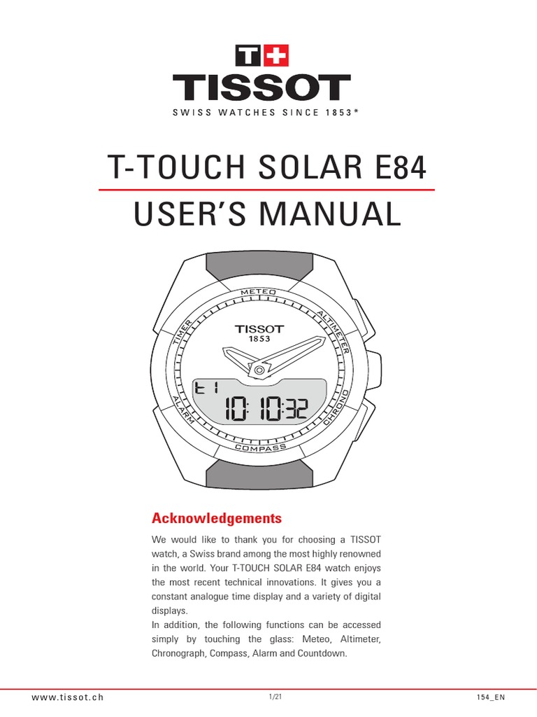 setting tissot t touch