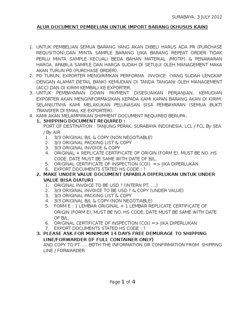 Alur Import Khusus Kain | PDF