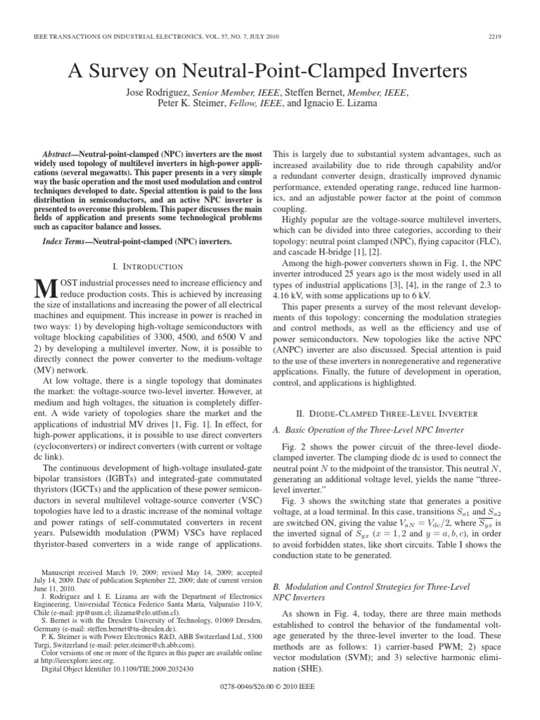 A Survey On Neutral Point Clamped Multi Level Inverter | PDF | Power ...