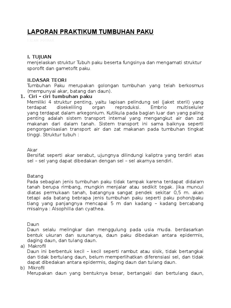 Laporan Praktikum Tumbuhan Paku 1 Siip Pdf
