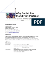 Afiq Danial Bin Mohd Fitri Partiben: A1-15, Green Villa Apartment 43000 Kajang, Selangor Darul Ehsan