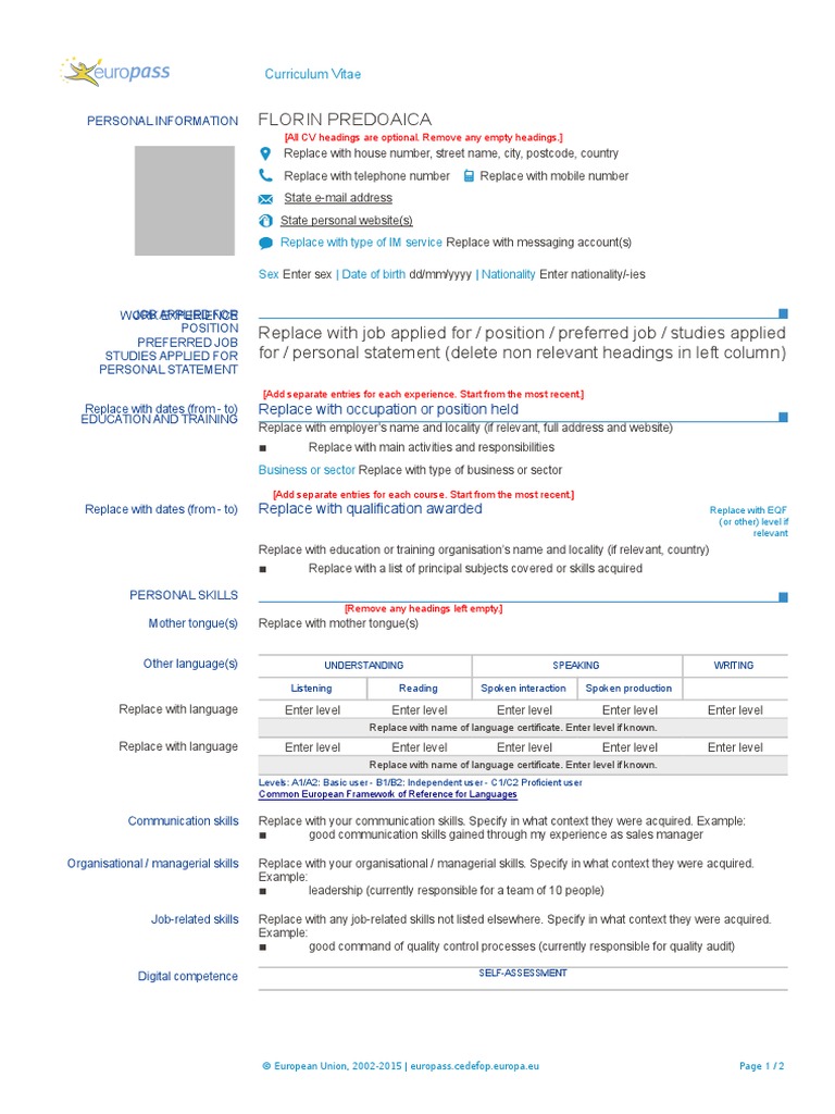 Europass Cv Template Doc Download