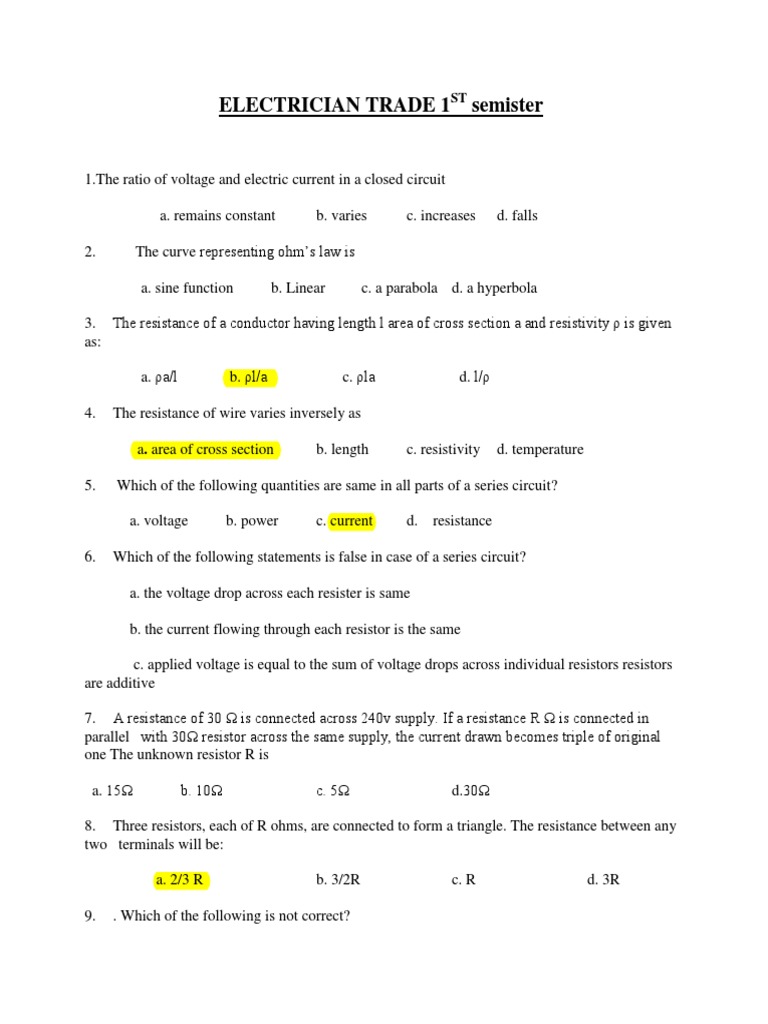 Electrician Question PDF | PDF | Capacitor | Series And Parallel Circuits
