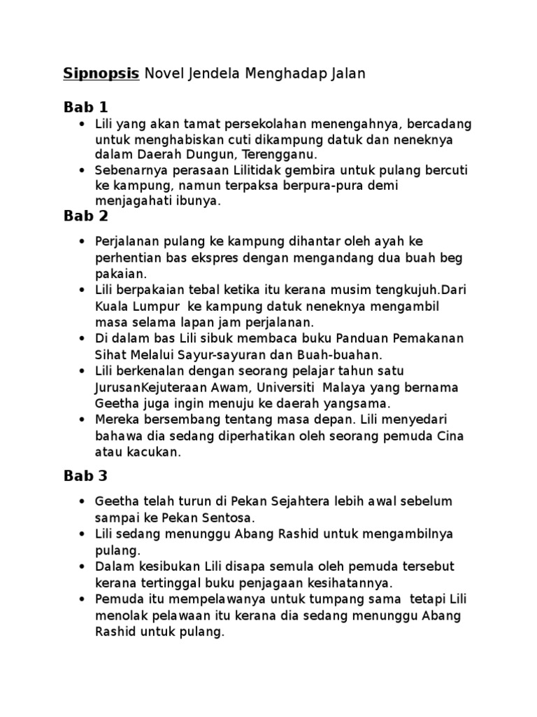 Sipnopsis Novel Jendela Menghadap Jalan Pdf