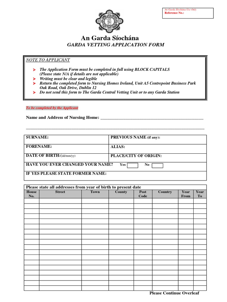 Garda Clearance Form PDF