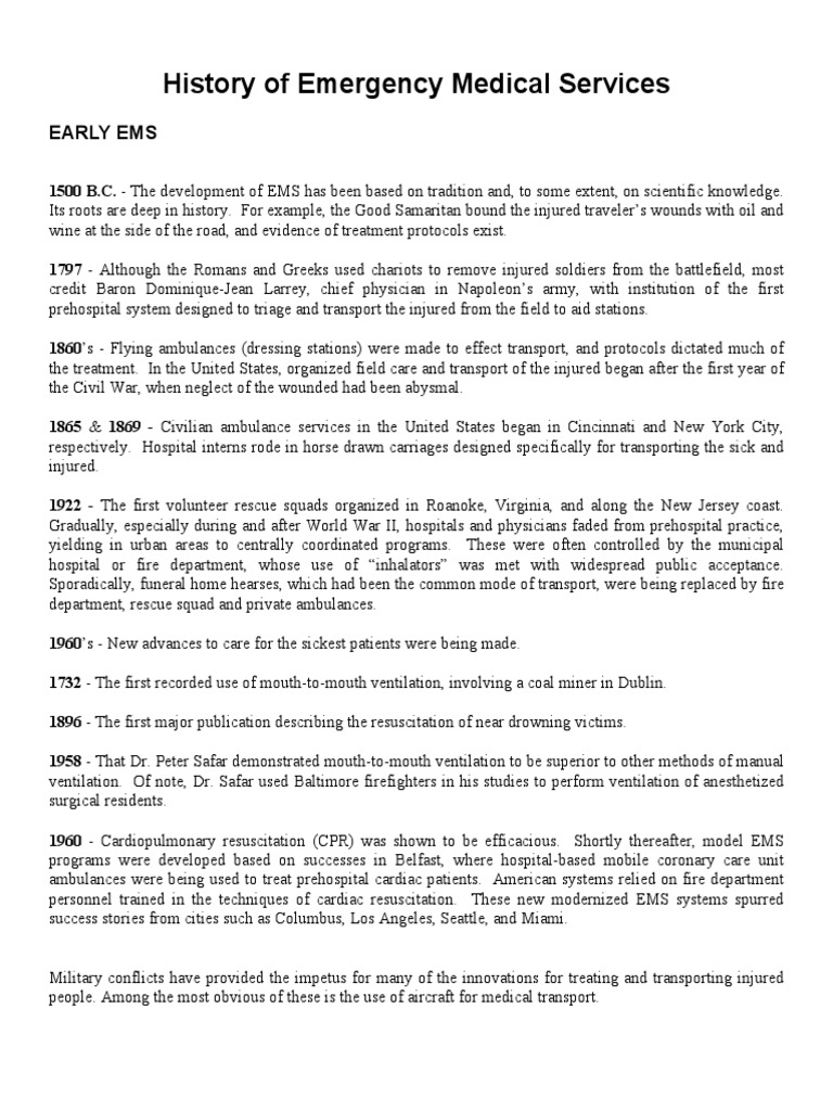 history of emergency medical services Emergency Medical Services Paramedic Free 30day