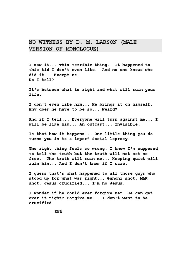 No Witness: A Male Monologue | PDF | Social Science | Mystery, Thriller ...