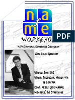 Workghop: Where: Room 102 When: Thursday, March 4Th at 3:30 PM Cost: Free!! (For Nafme Members) $3 Otherwise