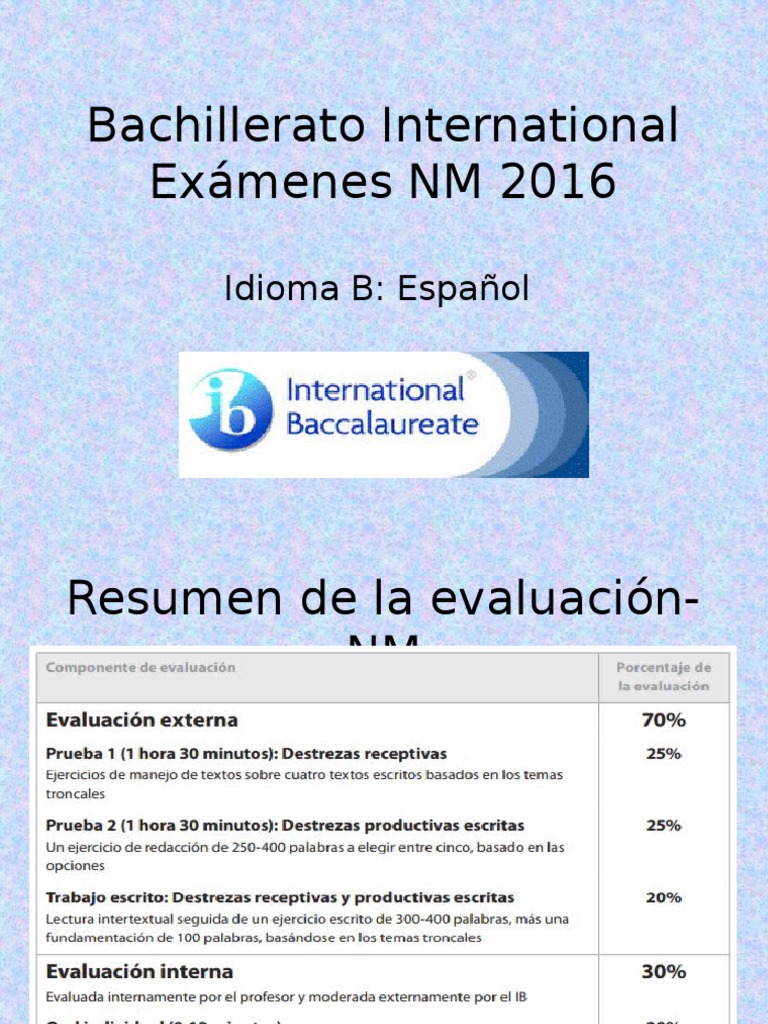 Exámenes Orales de Español IB 2016 | PDF | Prueba (evaluación ...