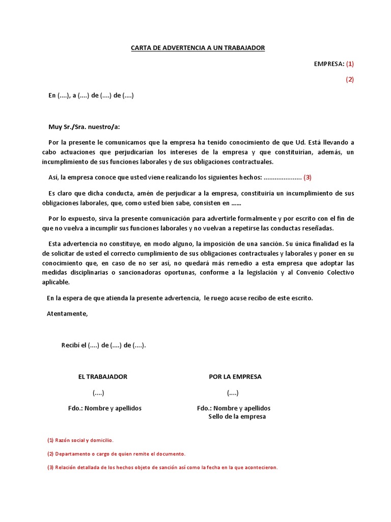 Carta Advertencia Trabajador